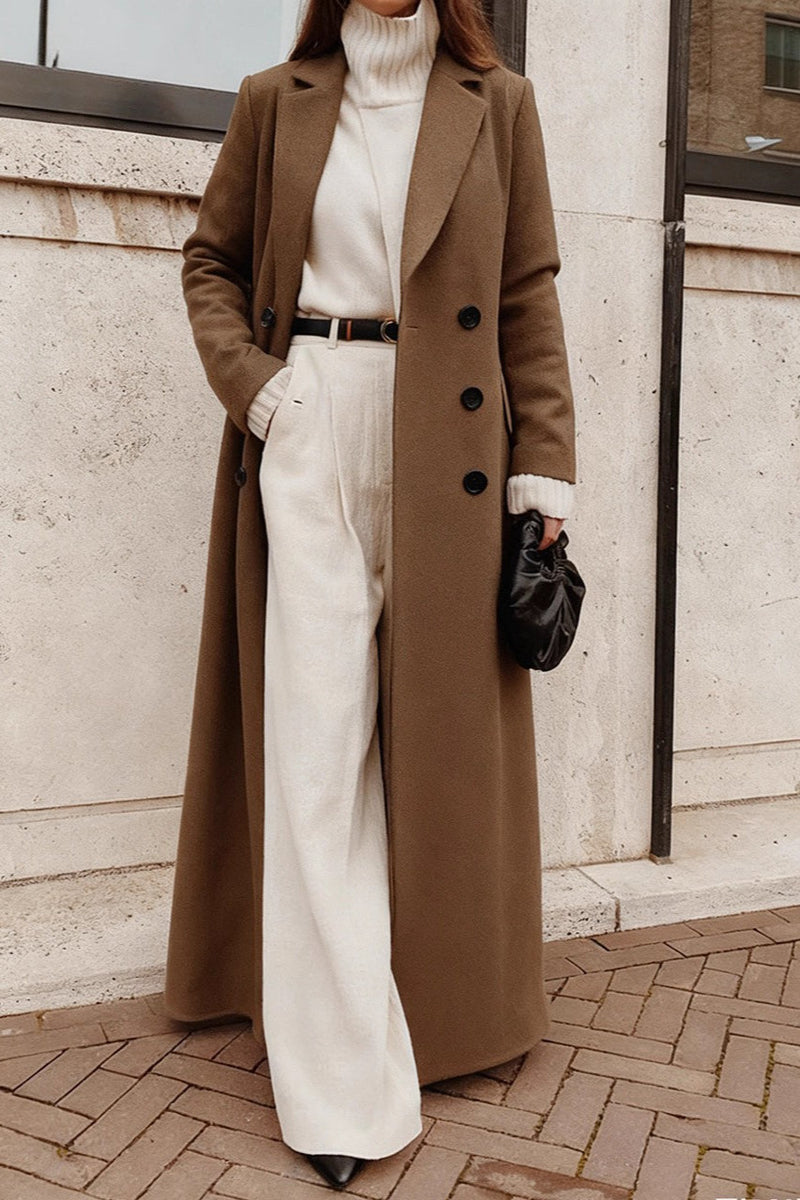 Warm Wool Color Long Overcoat