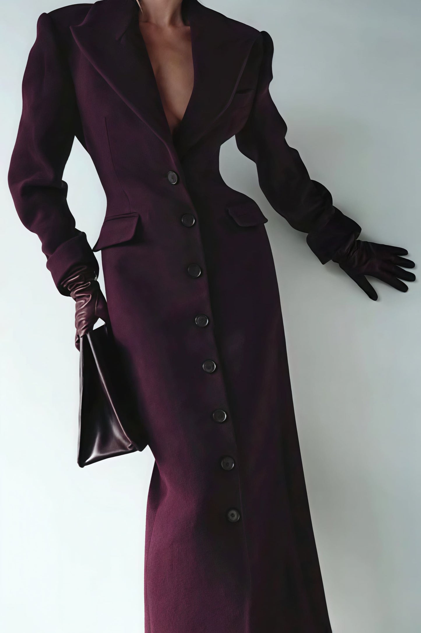 Wool Blend Lapel High Waist Long Overcoat