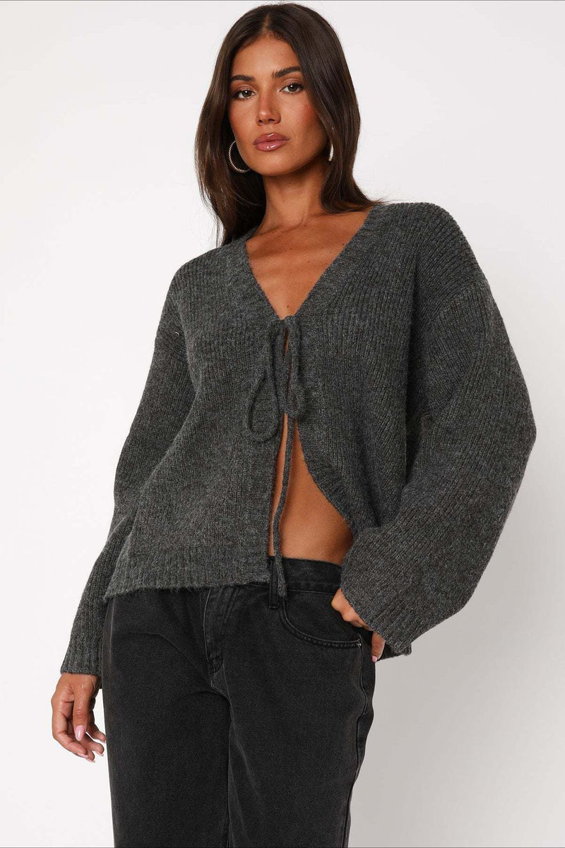 V-neck Tie Front Knit Cardigan Sweater