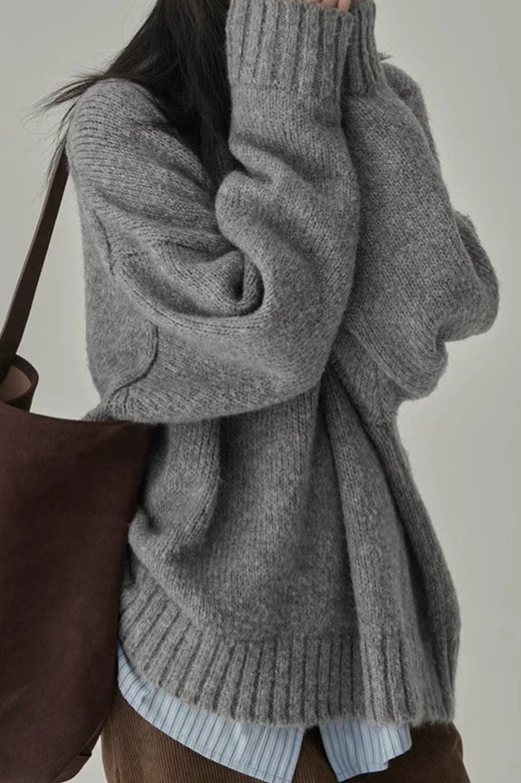 Minimalist Retro Crewneck Color Loose Fit Knit Sweater