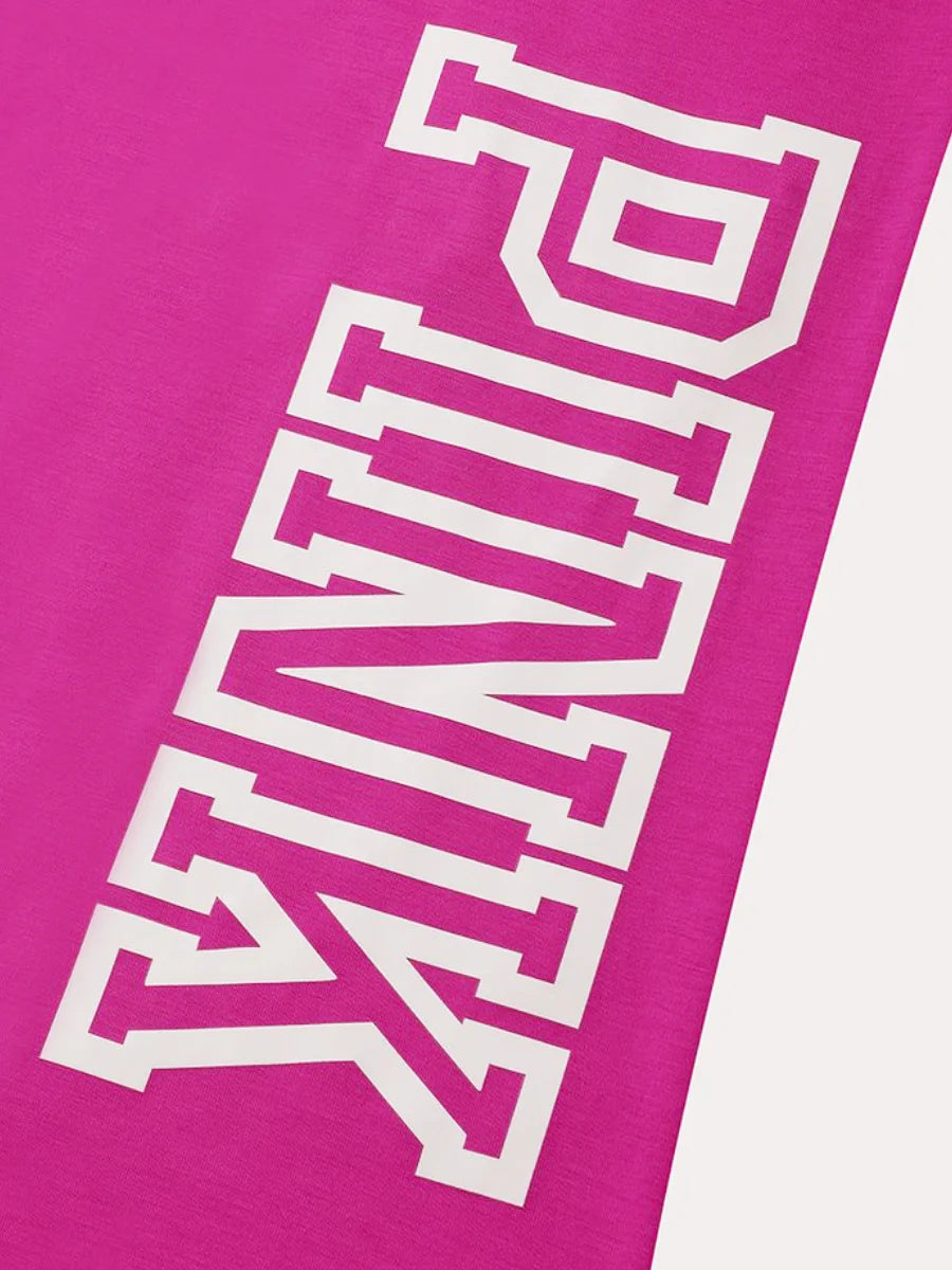 4xl 5xl Pink Letter Print Pocket Design Pants Set New Round Neck Long Sleeve 2pcs Two Pieces Outfit for Lady