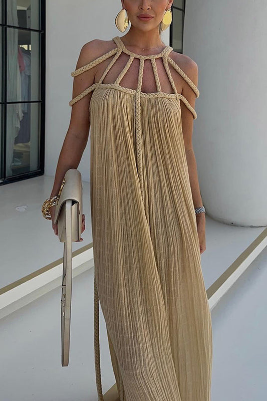 Low Key Modern and Exquisite Linen Blend Pleated Woven Cover Long Skirt
