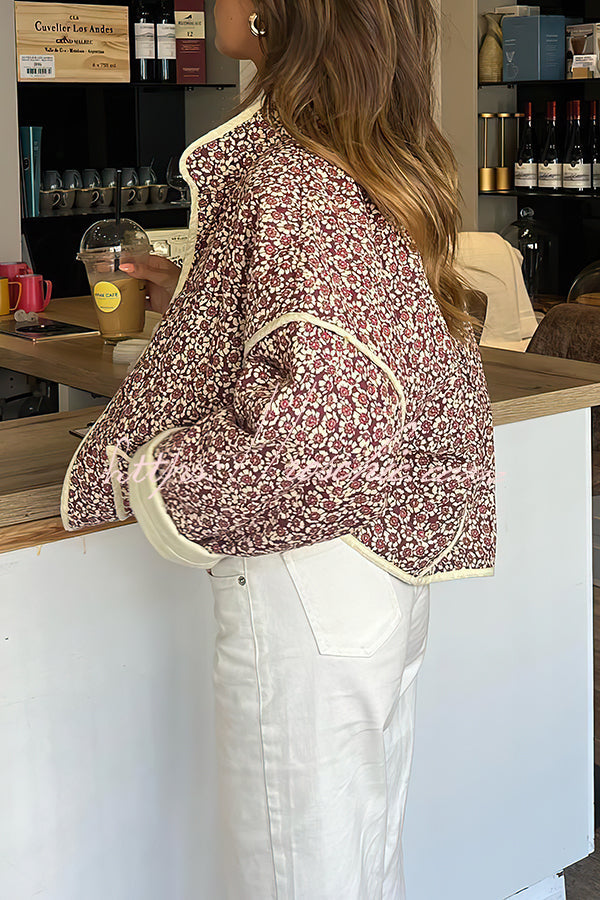 Print Pocket Contrast Concealed Button Cotton Coat