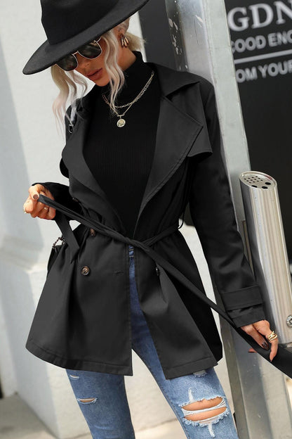Double Breasted Tie Front Coat