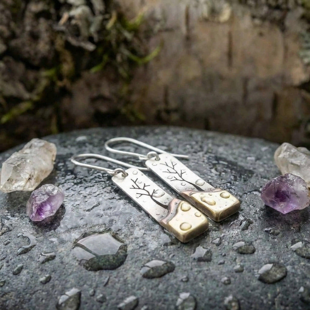 Square Leaf Dangle Silver Earrings