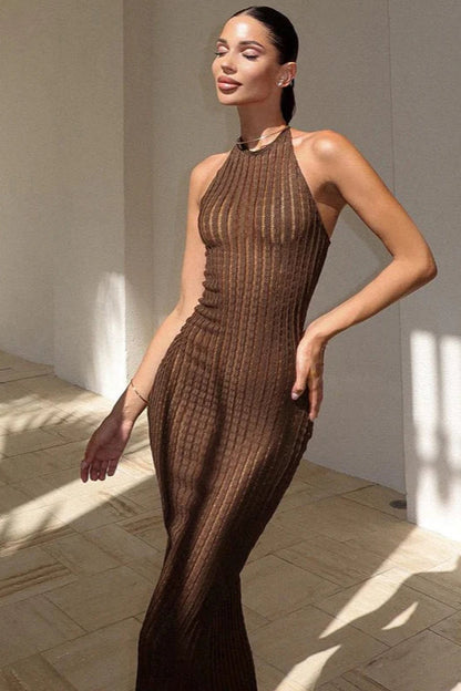 Halter Neck Backless Knit Maxi Dress