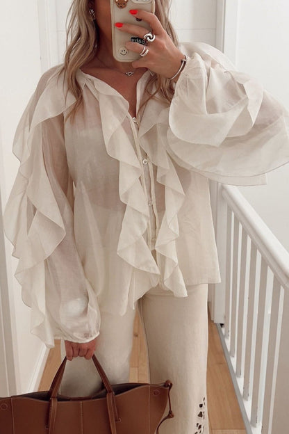 Ruffle V Neck Commuter Blouse