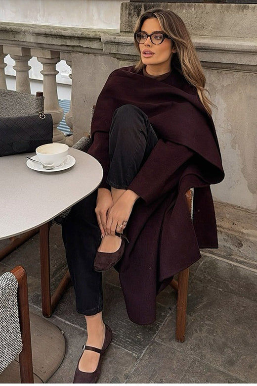 Scarf Collar Long Overcoat
