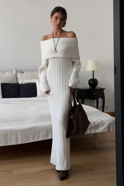 Minimalist Off Shoulder Bodycon Knit Maxi Dress