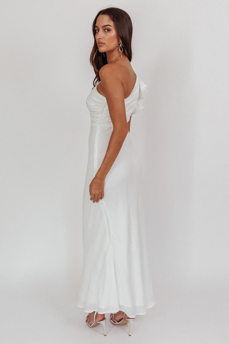 Deanna One-shoulder Ruffle Maxi Dress White