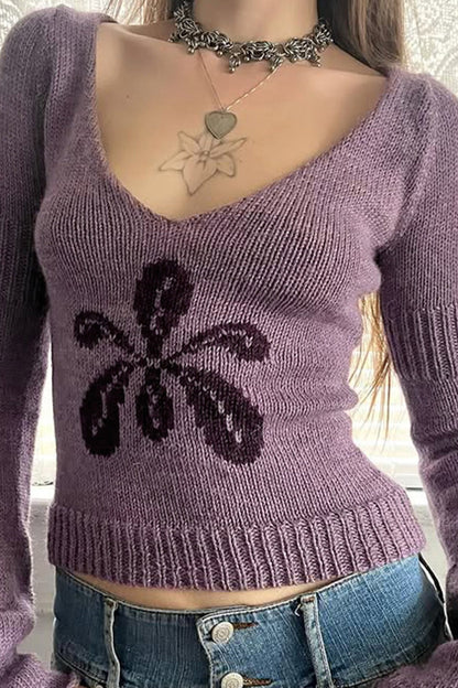 V Neck Jacquard Sweater