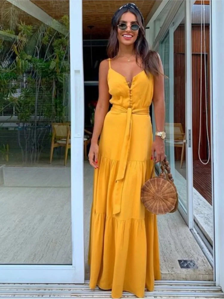 Summer Spaghetti Strap Long Dress Style Vacation Maxi Beach Dresses for Lady Robe Vestidos