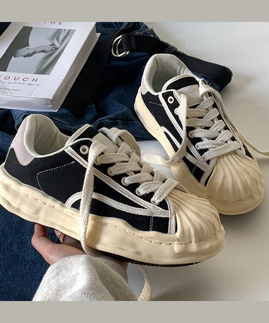 Black Platform Splicing Flat Shoes for Lace Up