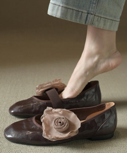 Splicing Flats Brown Cowhide Leather