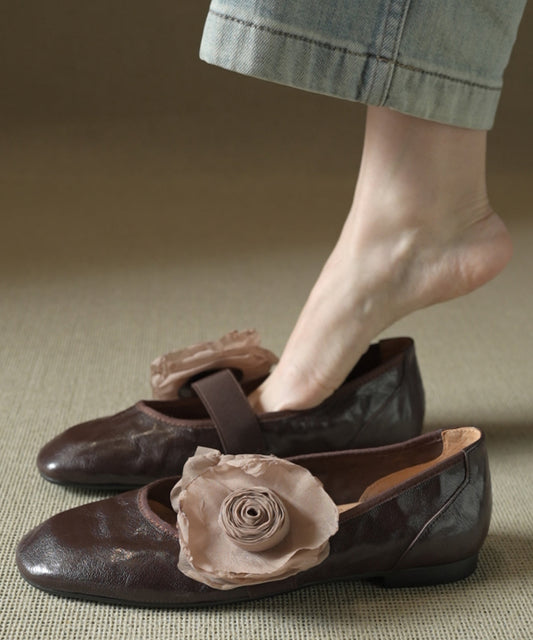 Splicing Flats Brown Cowhide Leather