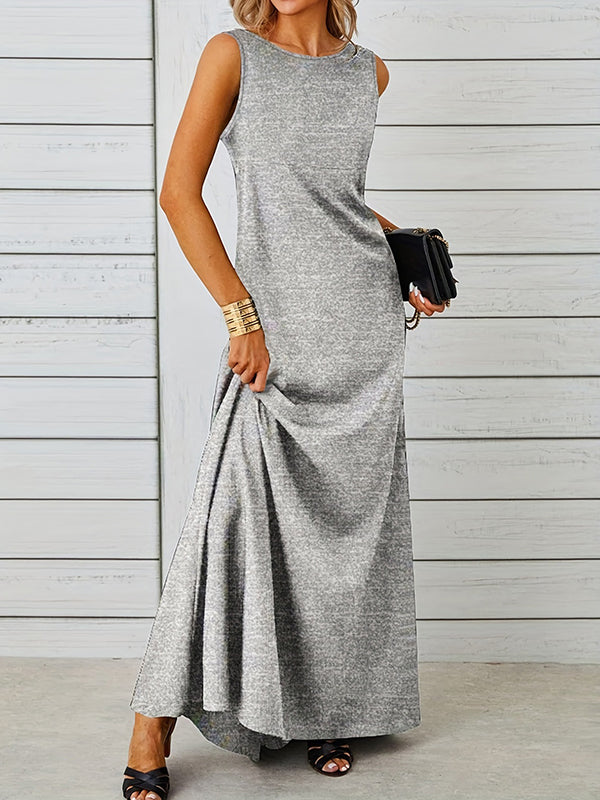 A-line Loose Color Round-neck Maxi Dresses