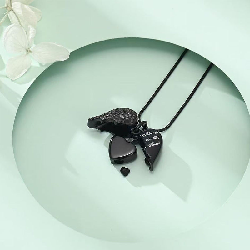 Black Angel Wing Heart Necklace