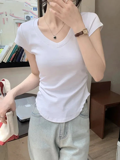 Summer New Color Slim ’s T-shirt Loose Basic T-shirt Woman Black White Gray Simple Top Female