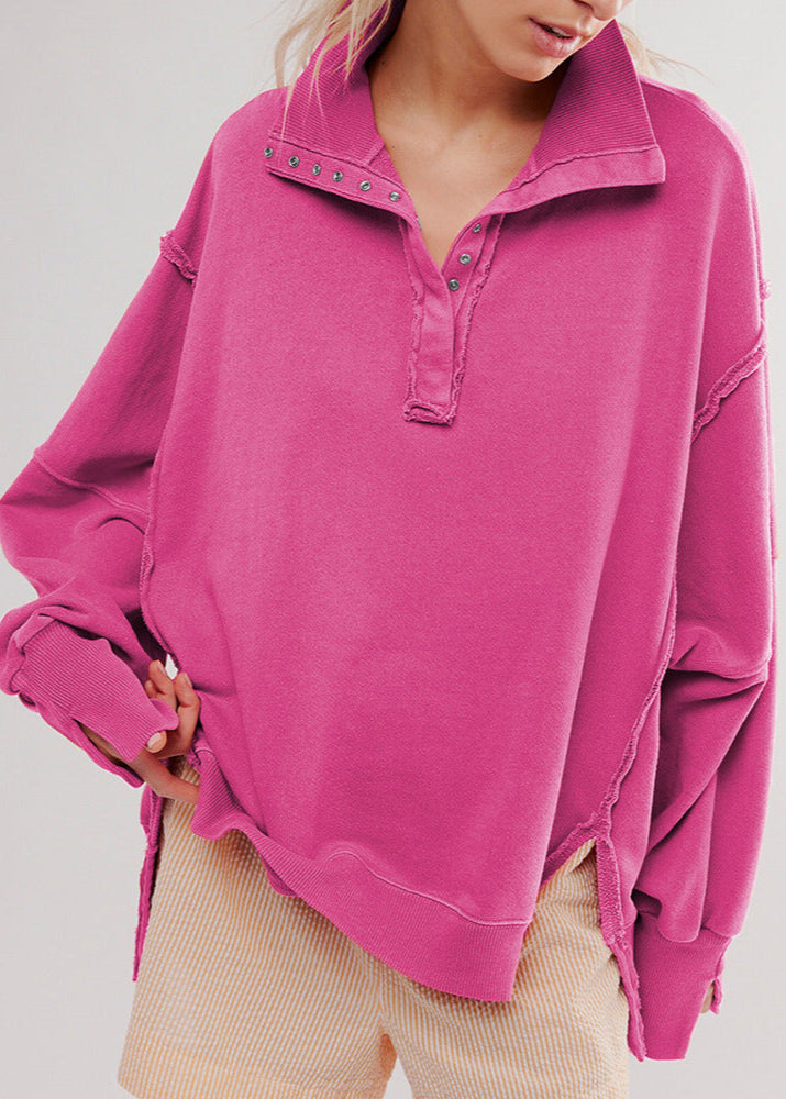 Harborline - Oversized Snap Collar Sweatshirt