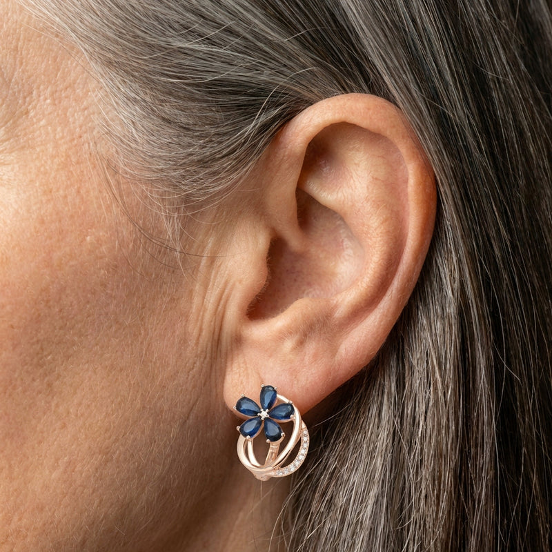 Blue Natural Zircon Flower Earrings