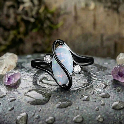 Vintage Black & Opal Twist Ring