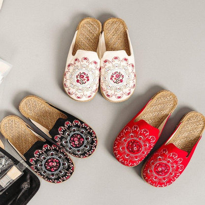 Embroidered Flats Home Slippers