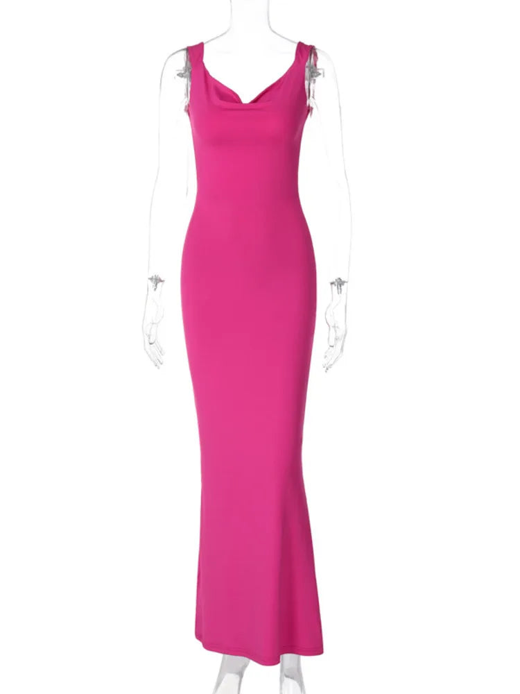 Bow Backless Bodycon Maxi Dress for V Neck Sleeveless Backless Club Party Long Dress New