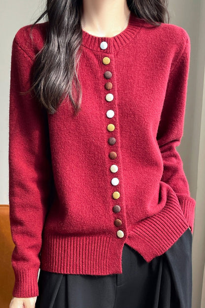 Color Button Velvet Cardigan