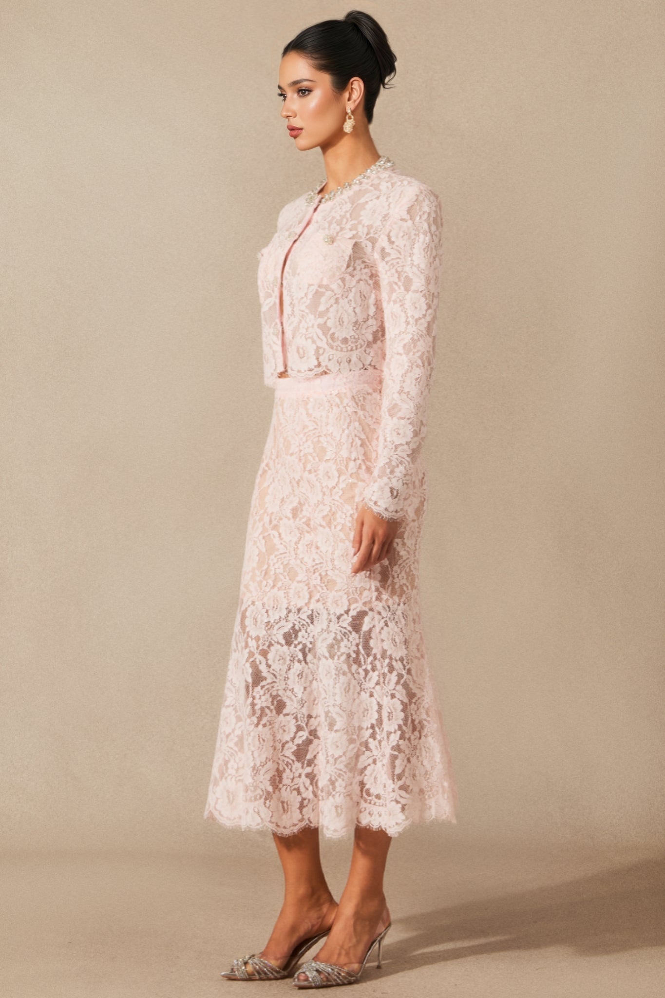 Islay Long Sleeve Lace Midi Dress Set
