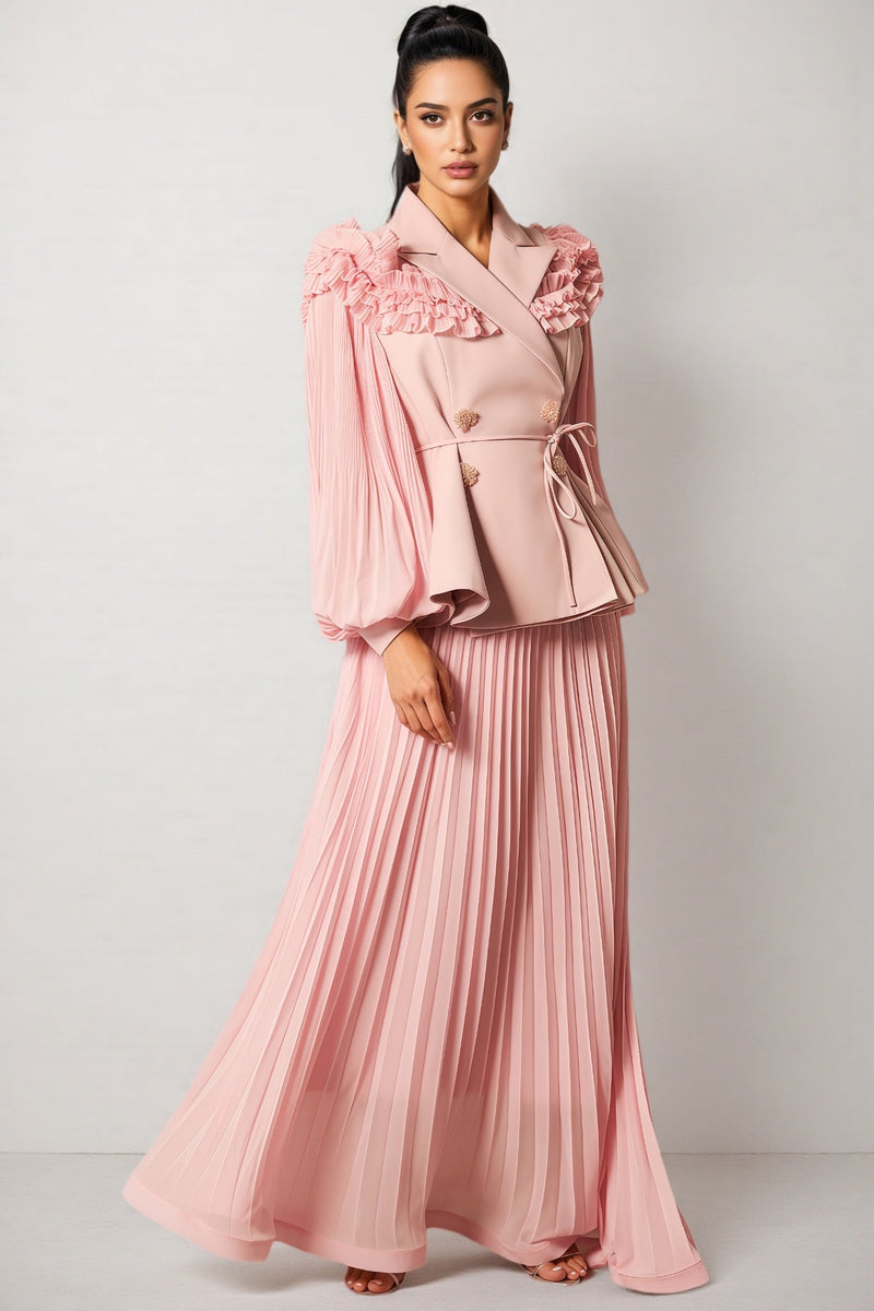 Sorel Double Breasted Pleated Maxi Dress Set