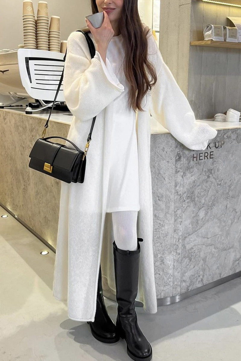 Color Open Front Long Cardigan