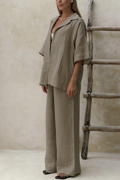 Color Cotton Half Sleeve Blouse Pants Set