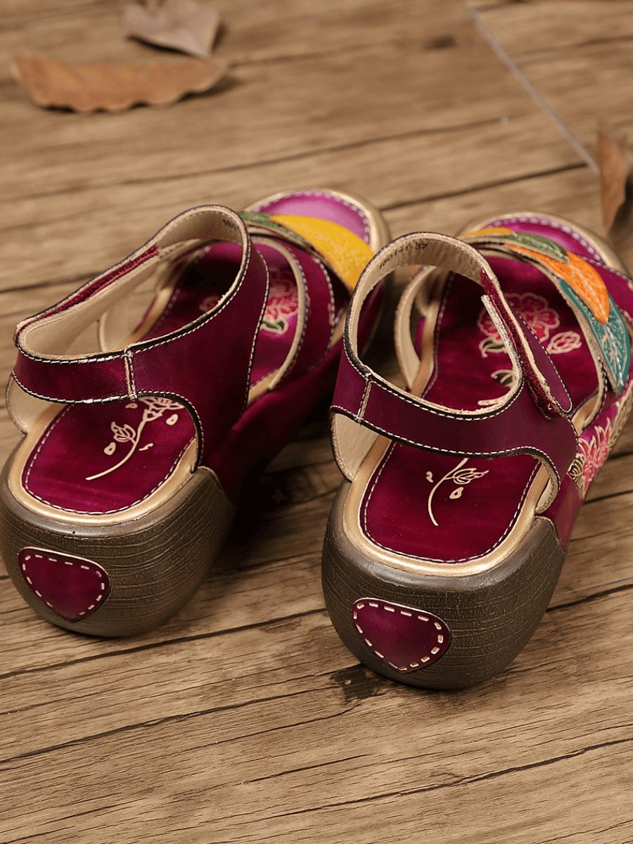 Soffia | Genuine Leather Applique Platform Ankle Strap Sandal