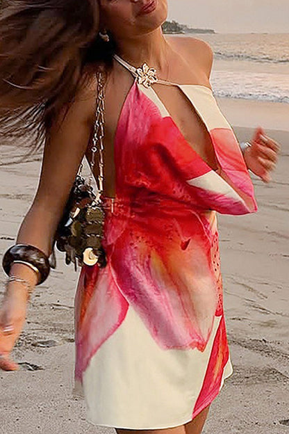 Cowl Neck One-shoulder Mini Dress