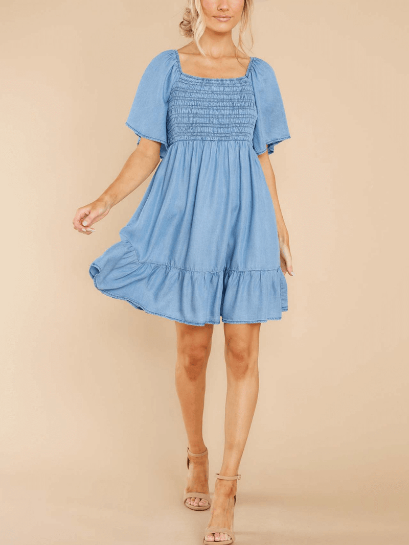 Jamie Bow-tiered Denim Mini Dress