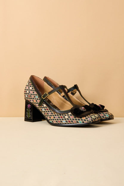 Soffia | Kaylum Diamond Print T-strap Pump