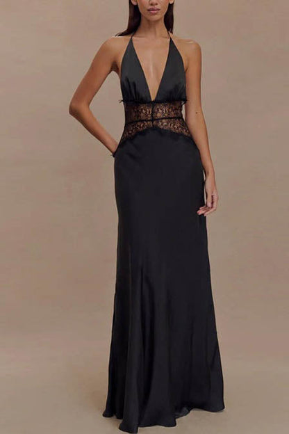 Halter Patchwork Backless Maxi Dress