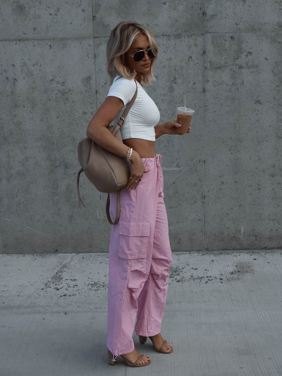 Arnie Nylon Cargo Pants - Pink
