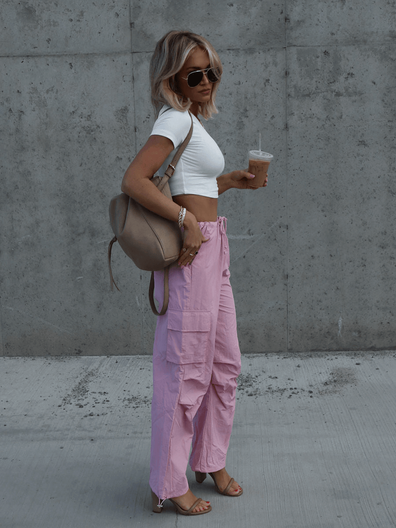 Arnie Nylon Cargo Pants - Pink