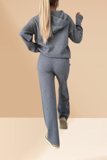 Color Hooded Sweatshirt Wide-leg Outfit Set