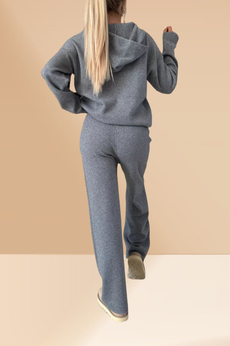 Color Hooded Sweatshirt Wide-leg Outfit Set
