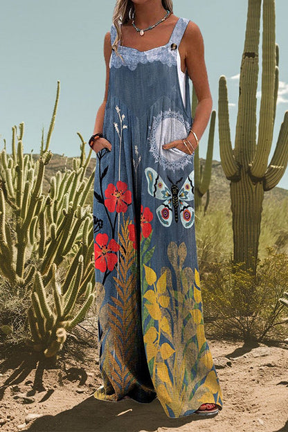 Pocketed Wide Leg Unique Print Cami Jumpsuit