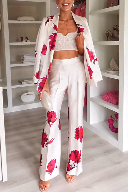 Special Attendance Satin Print High Rise Elastic Waist Pocket Pants