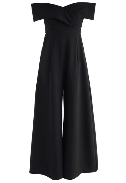 Eternal Sweet Cross Breast Off-shoulder Jumpsuit in Black