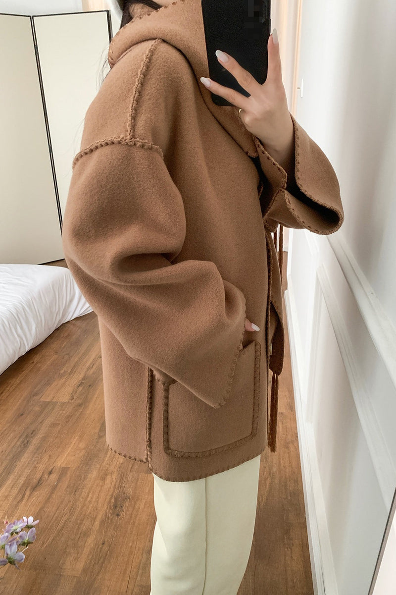 Scarf Collar Tassel Wool Embroidered Coat