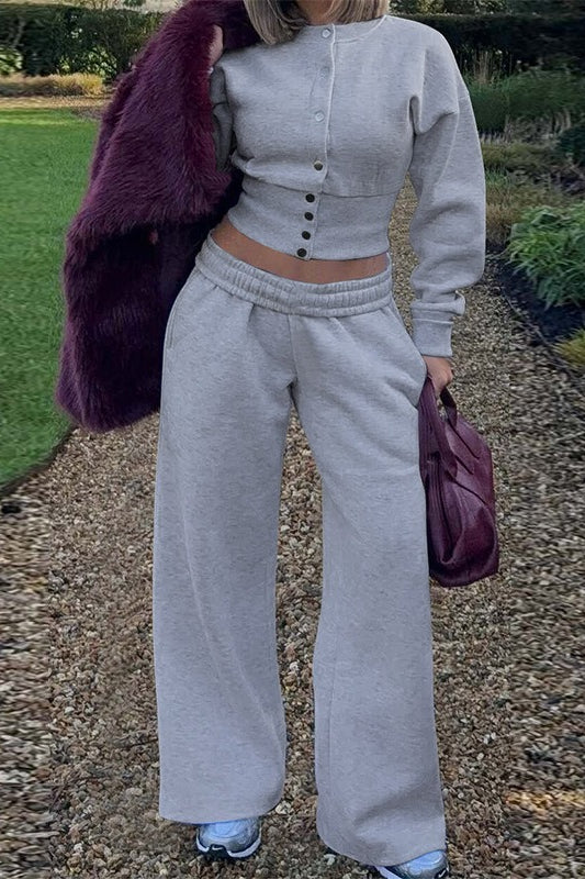 Buttoned Cardigan Two Piece Set