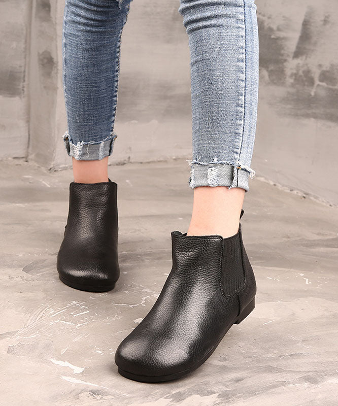 Coffee Boots Cowhide Leather Warm Fleece Flat Boots