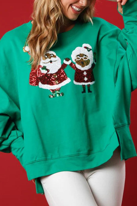 Christmas Santa Sequined Loose Long Sleeve Sweatshirt