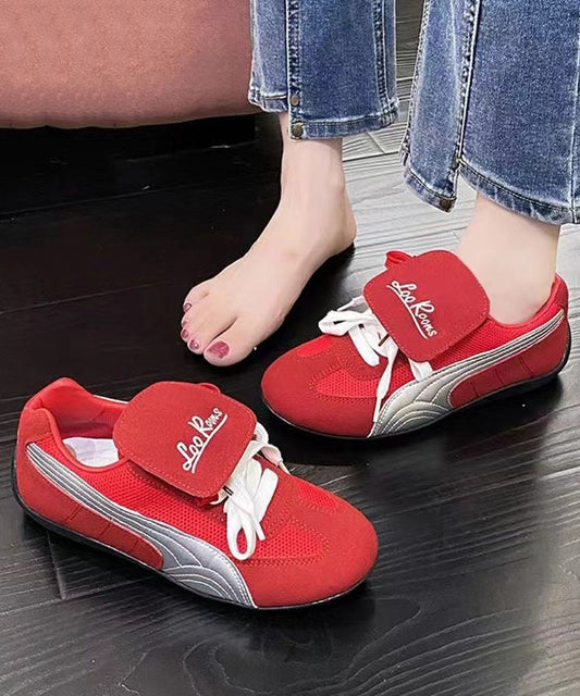 Red Suede Sport Flat Shoes for Splicing Lace Up