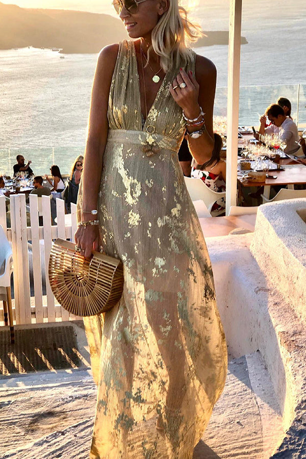 Vacation Style Waist Shaping Slim Figure Party V-neck Long Dress